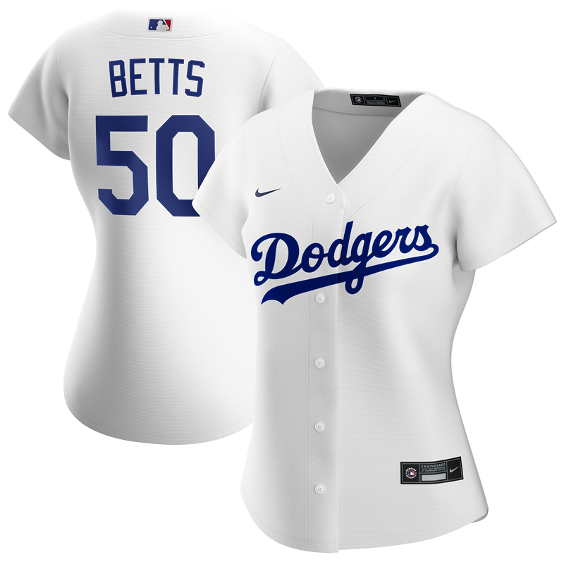 2020 MLB Women Los Angeles Dodgers Mookie Betts Nike White 2020 Home Official Replica Player Jersey 1